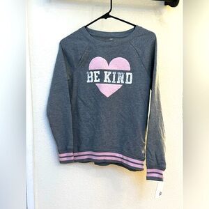 NWT So Girls 10/12 Be Kind Sweater Fuzzy Heart Pink/Gray